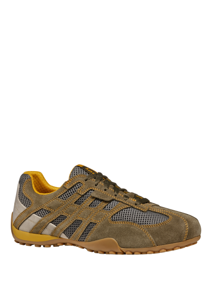 Geox Snake Original Suede Blend Lace Up Trainers, Military/Dark Grey - view 2, Military/Dark Grey