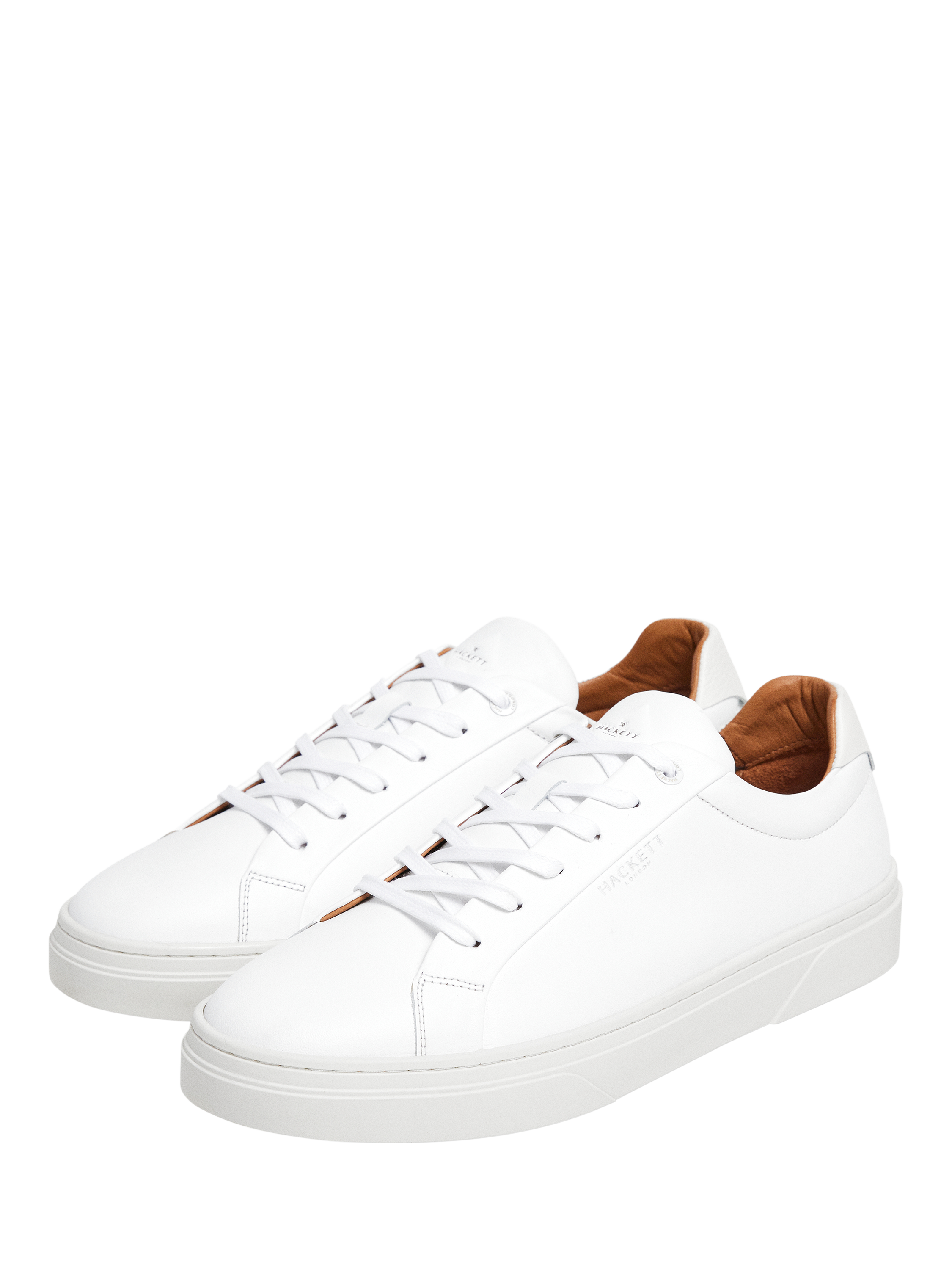 Product image 2 of 6, which shows Hackett London Leather Lace Up Trainers, White, 6