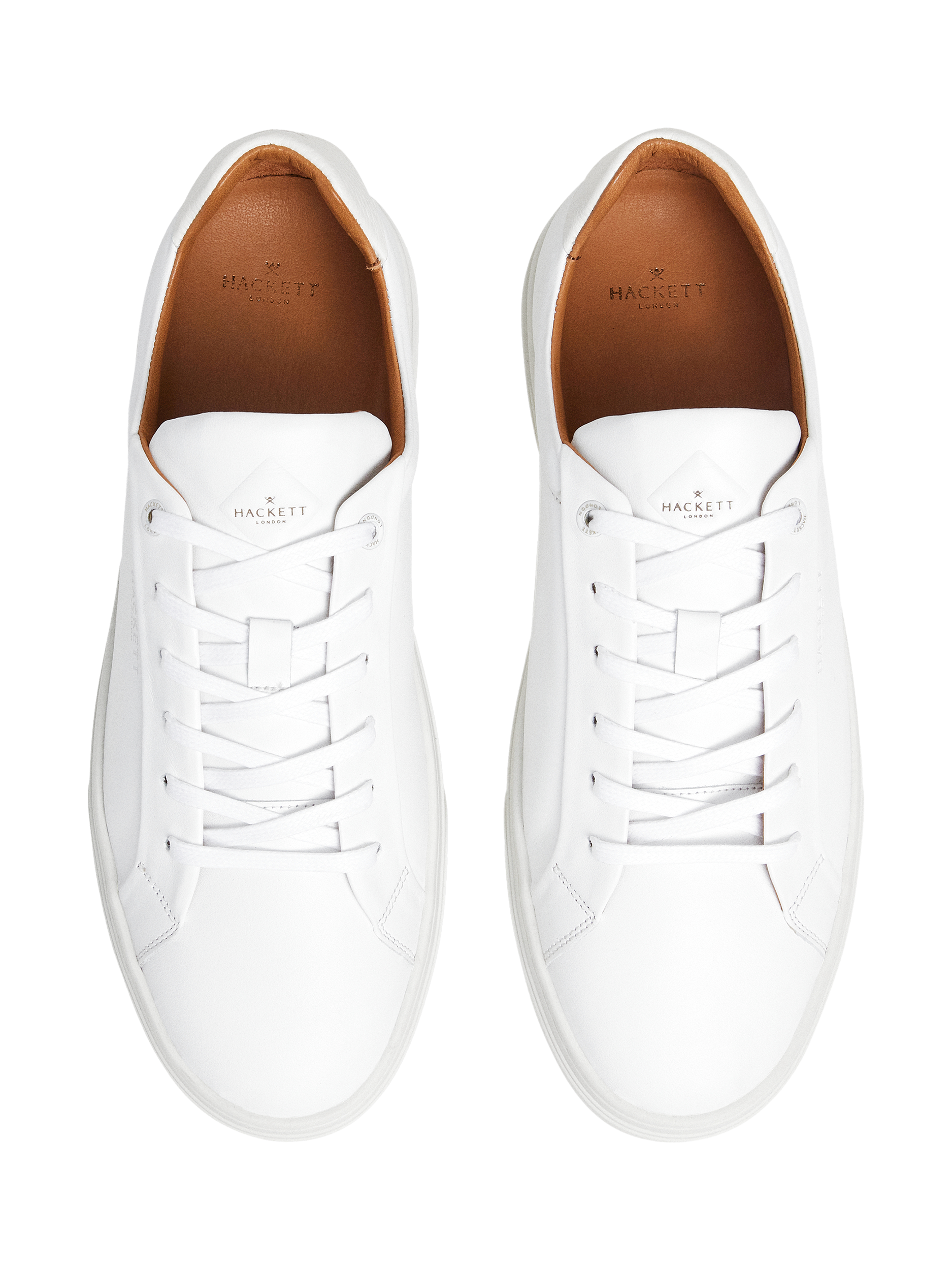 Product image 3 of 6, which shows Hackett London Leather Lace Up Trainers, White, 6