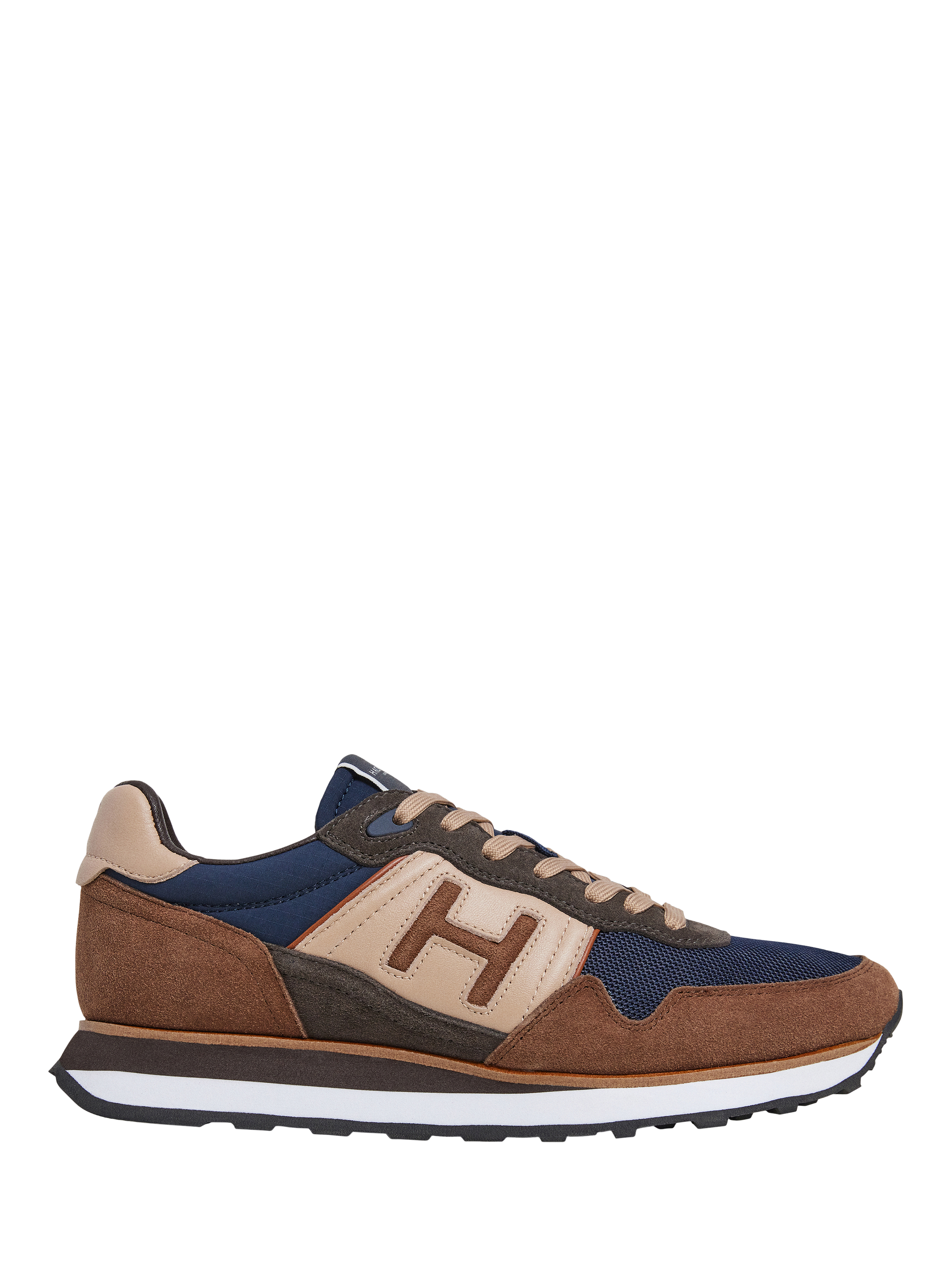 Hackett London Leather Blend Lace Up Trainers, Marine Blue/Multi