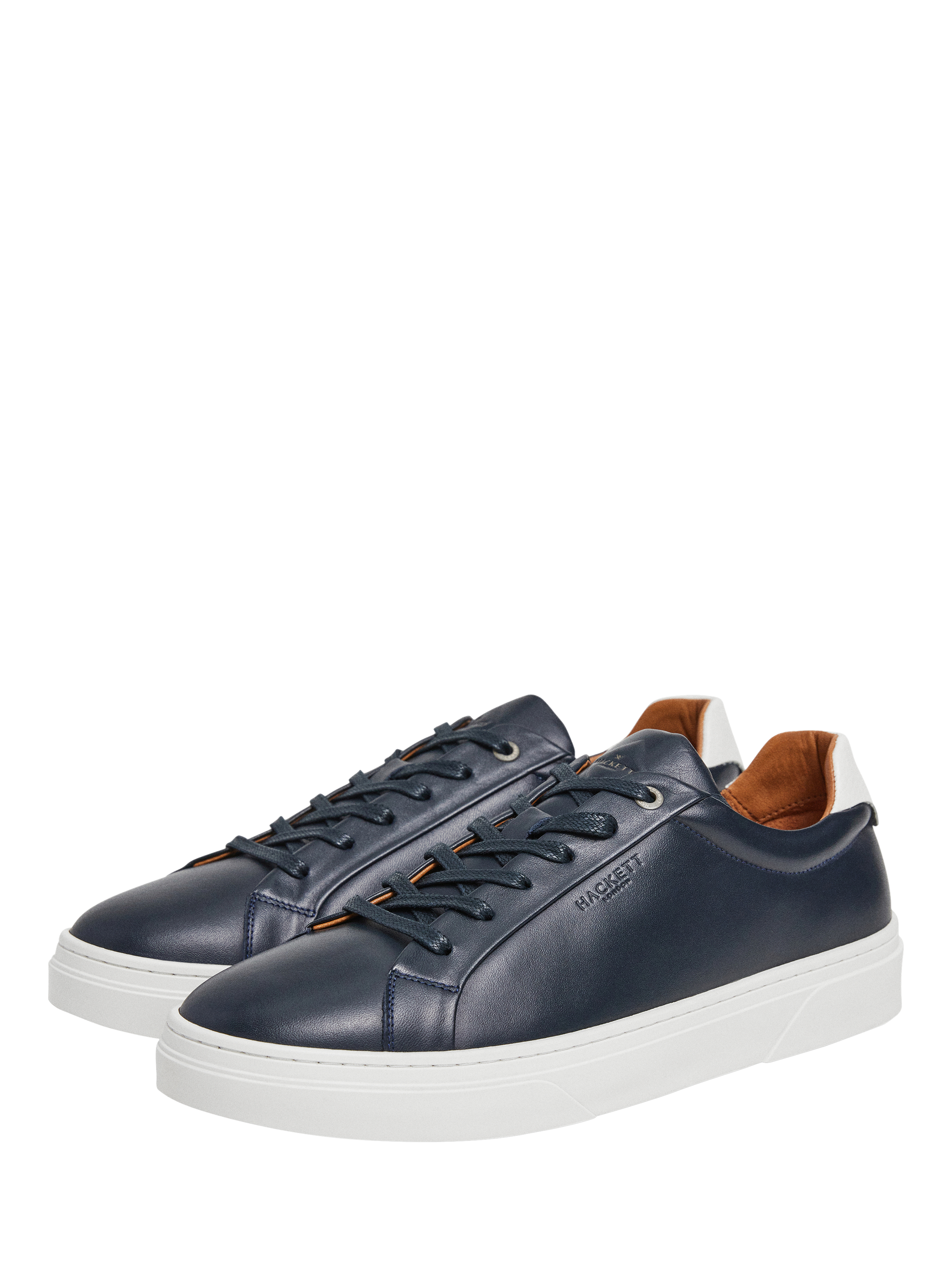 Product image 2 of 6, which shows Hackett London Classic Leather Lace Up Trainers, Marine Blue, 6