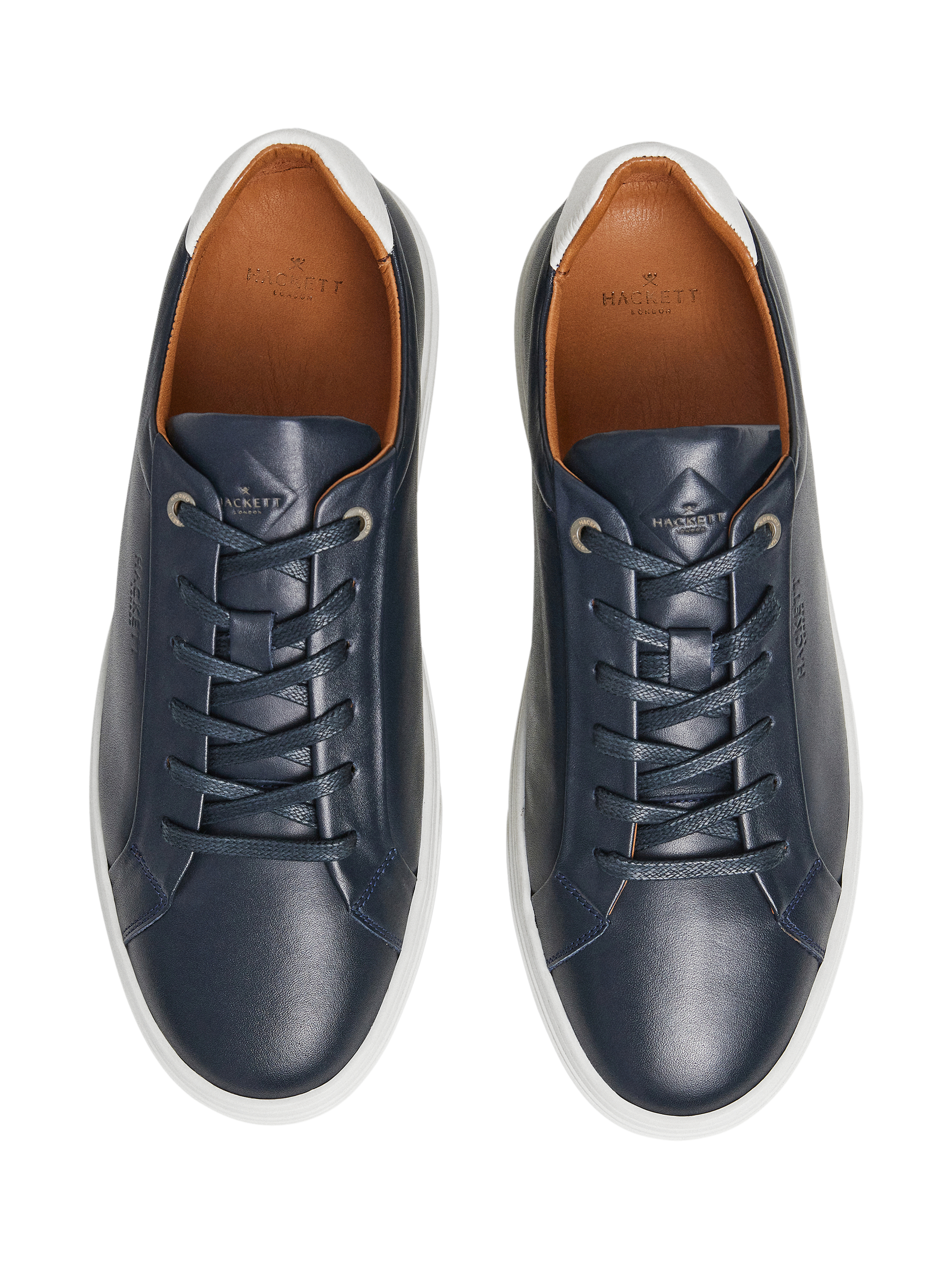 Product image 3 of 6, which shows Hackett London Classic Leather Lace Up Trainers, Marine Blue, 6