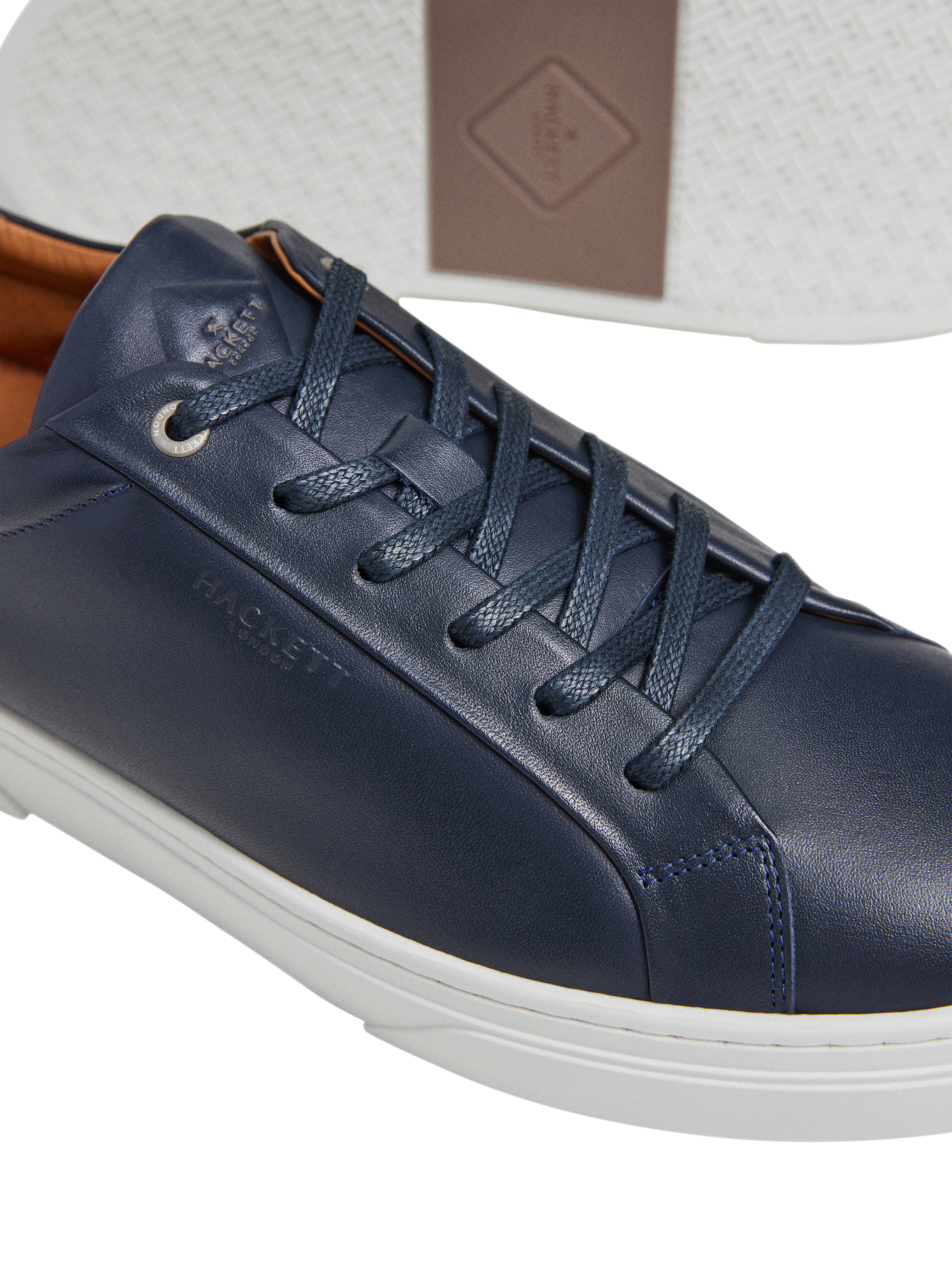 Product image 5 of 6, which shows Hackett London Classic Leather Lace Up Trainers, Marine Blue, 6