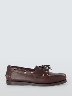 John Lewis Lace-Up Leather Boat Shoes, Brown, Navy