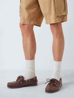 John Lewis Lace-Up Leather Boat Shoes, Brown - view 2, Navy