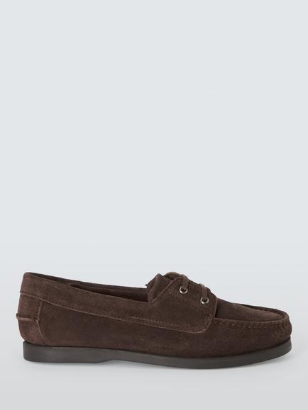 John Lewis Smart Suede Lace-Up Boat Shoes, Grey, Grey