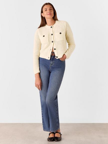 Whistles Textured Wool Rich Cardigan, Ivory, Ivory
