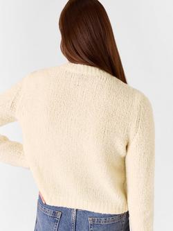 Whistles Textured Wool Rich Cardigan, Ivory - view 2, Ivory