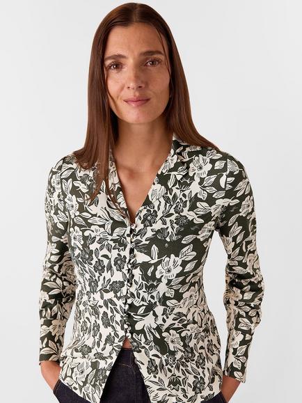 Whistles Cut Stems Button Down Shirt, Green/Multi, Green/Multi