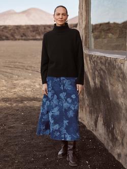 Whistles Chalk Print Denim Midi Skirt, Blue, Blue