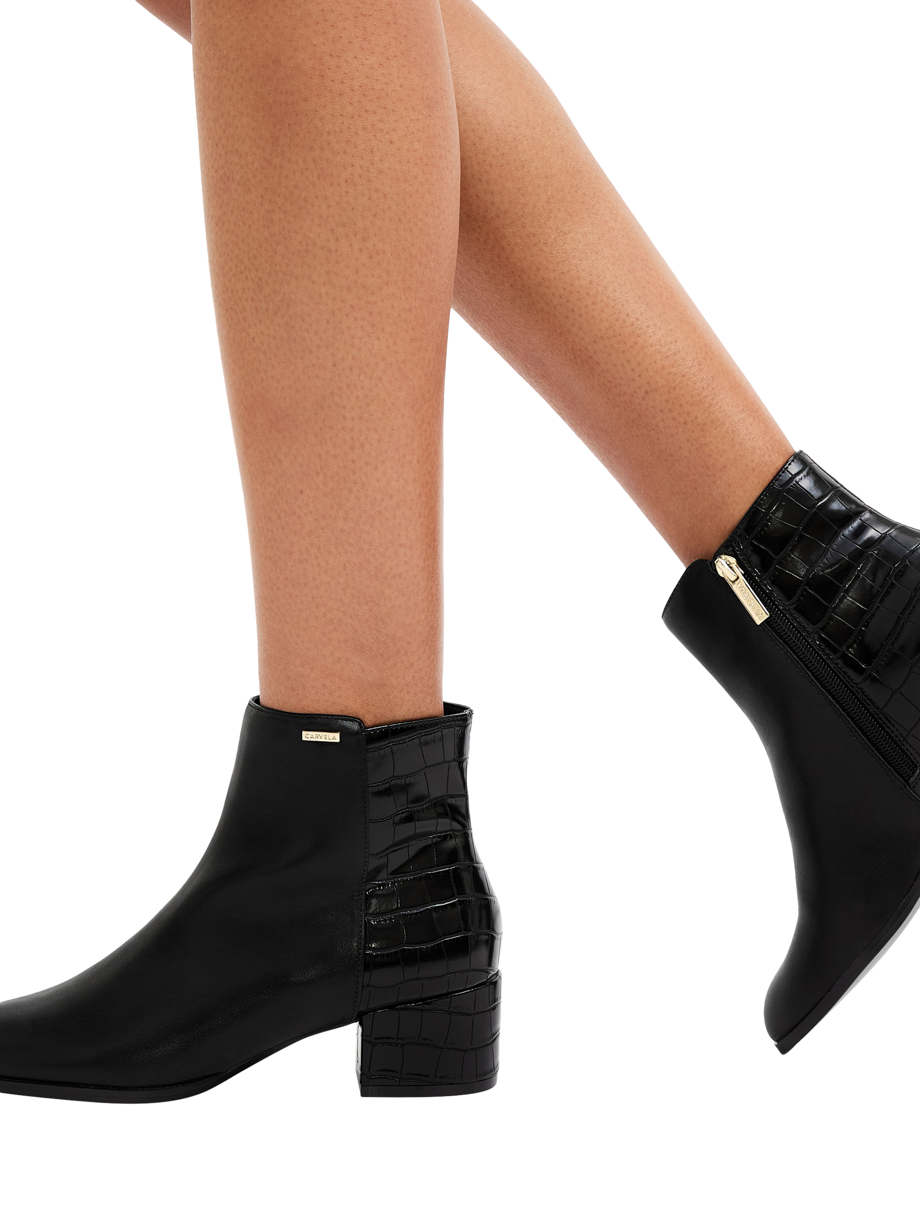 Product image 2 of 5, which shows Carvela Callie Croc Effect Ankle Boots, Black, 3