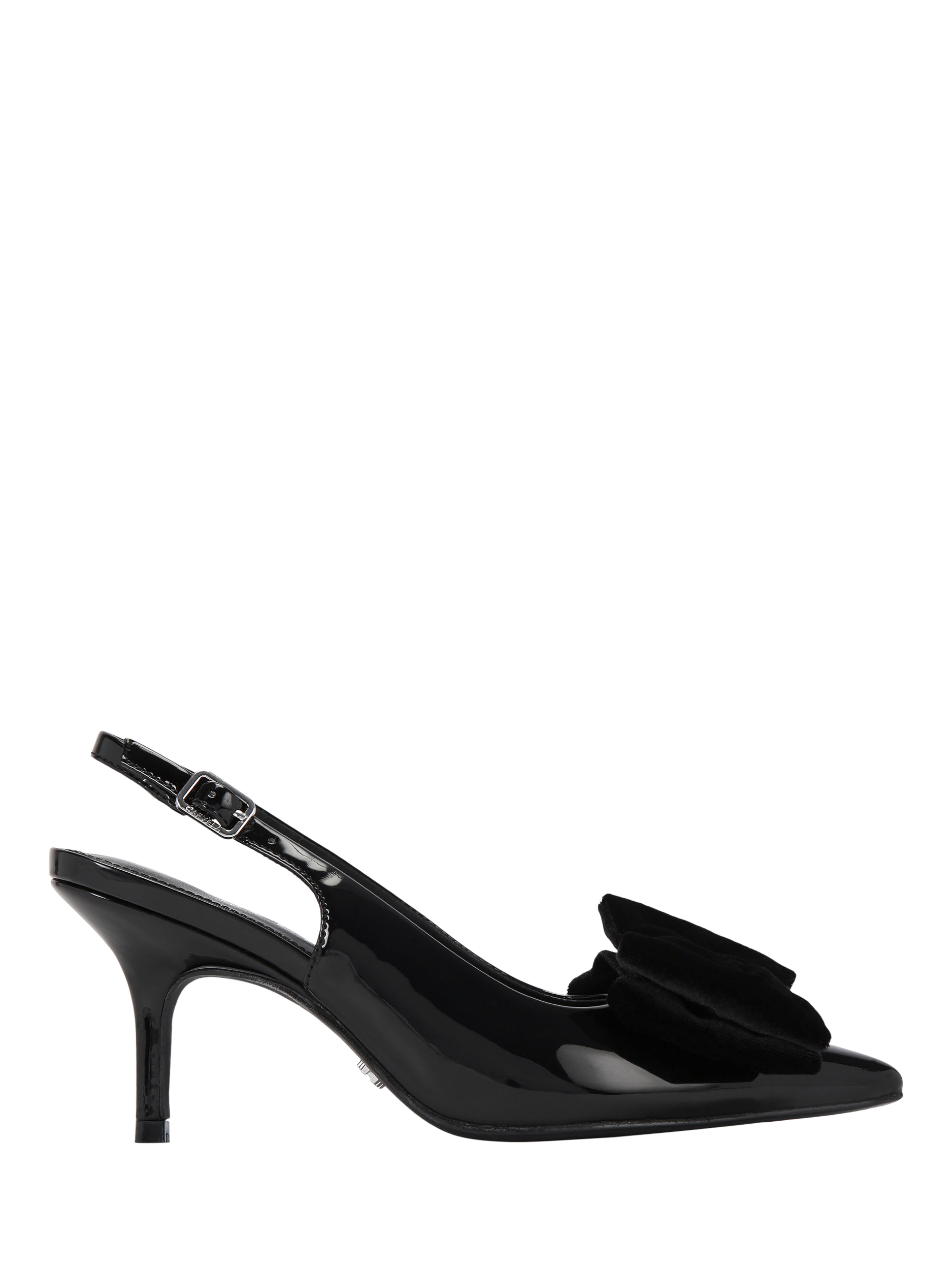 Product image 1 of 5, which shows Carvela Lavish Velvet Bow Pointed Slingback Courts, Black, 3
