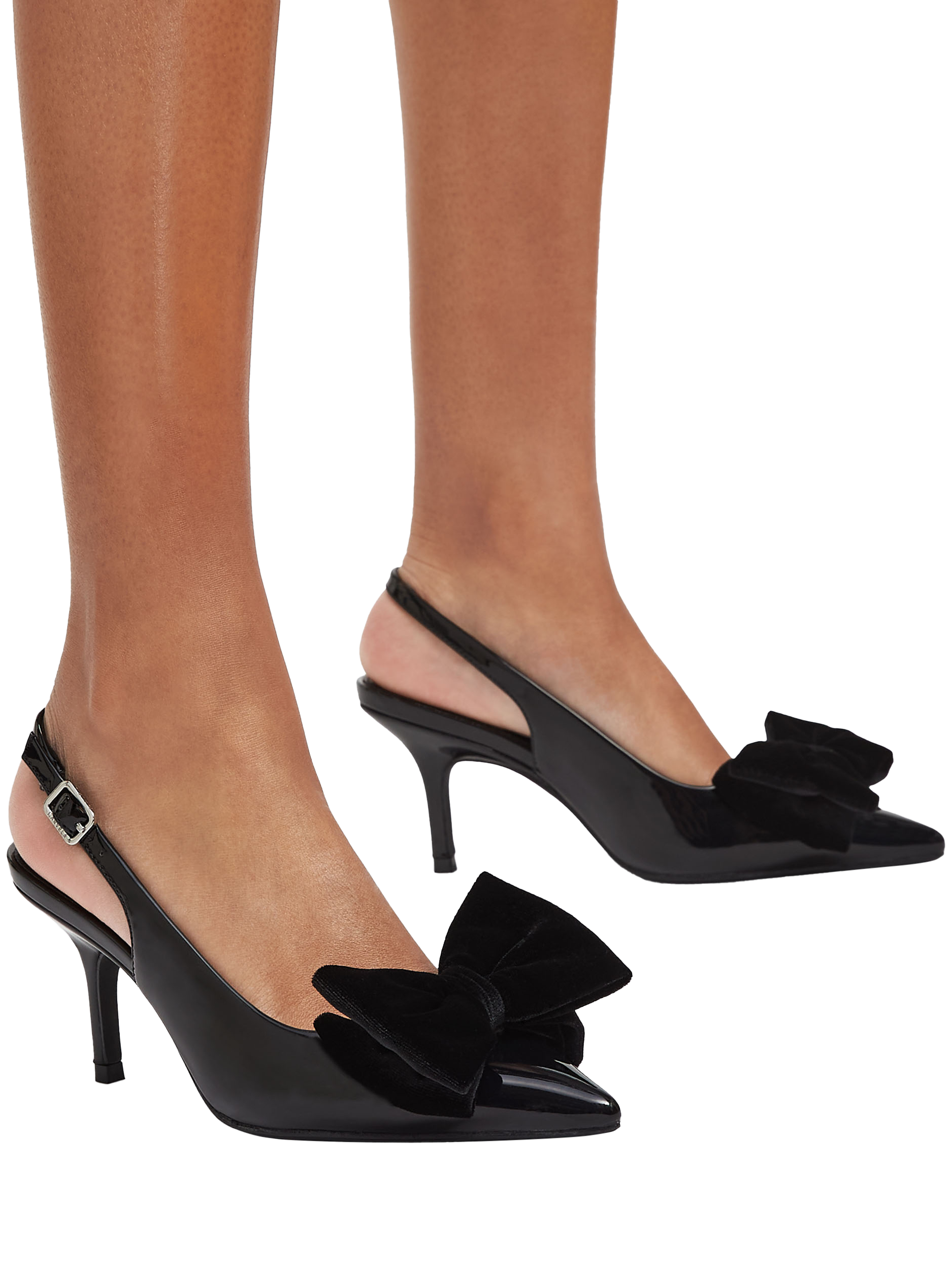 Product image 2 of 5, which shows Carvela Lavish Velvet Bow Pointed Slingback Courts, Black, 3