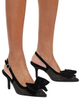 Carvela Lavish Velvet Bow Embellished Mesh Pointed Slingback Courts, Black