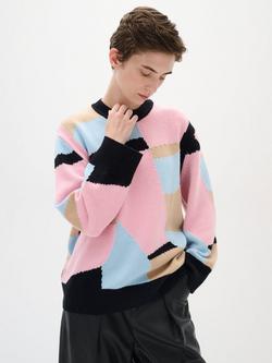InWear Ursy Geometric Wool Rich Jumper, Pink/Multi, Pink/Multi