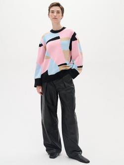 InWear Ursy Geometric Wool Rich Jumper, Pink/Multi - view 2, Pink/Multi