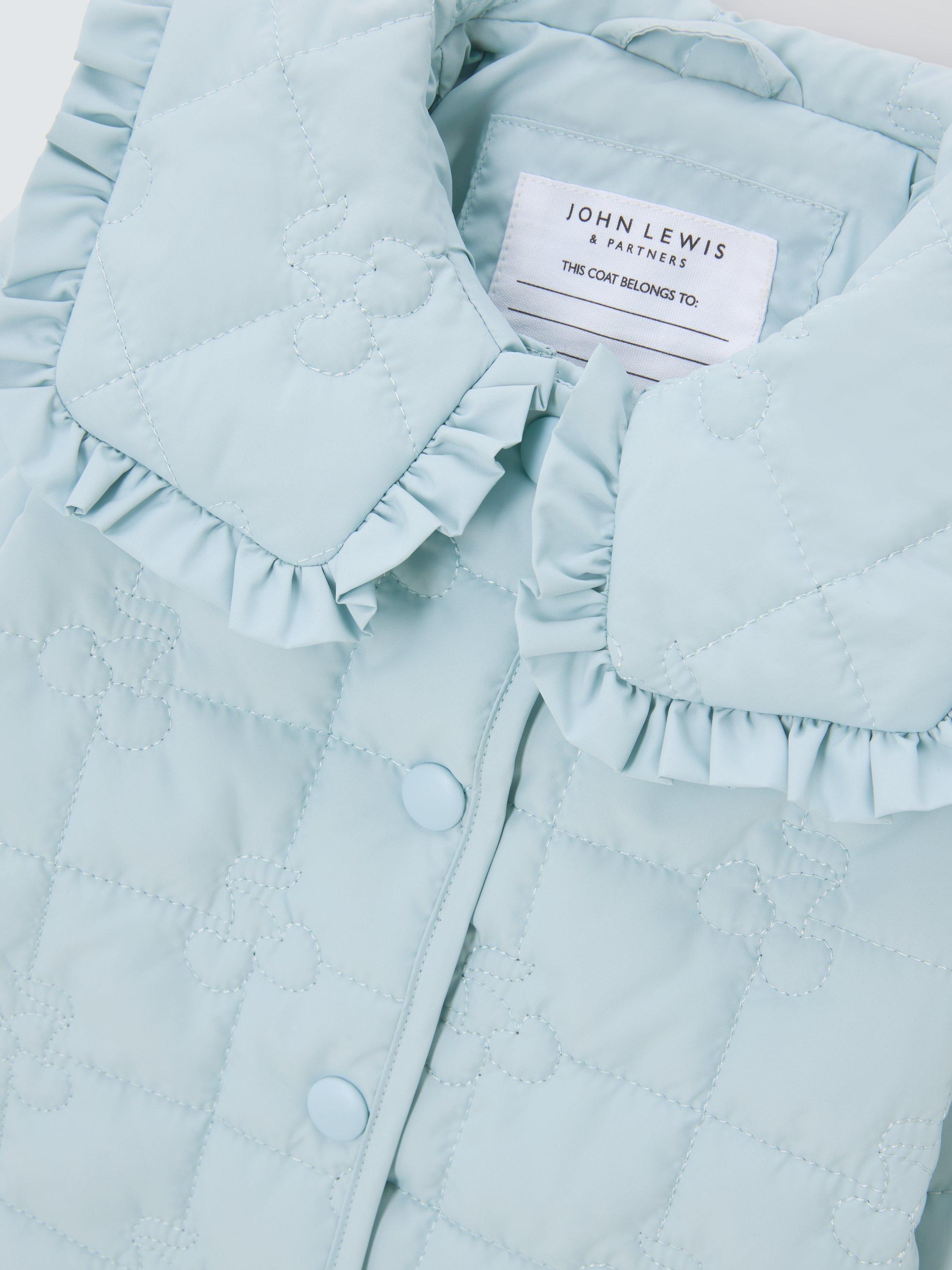 Product image 3 of 3, which shows John Lewis Baby Cherry Quilted Jacket, Blue, 9-12 mths