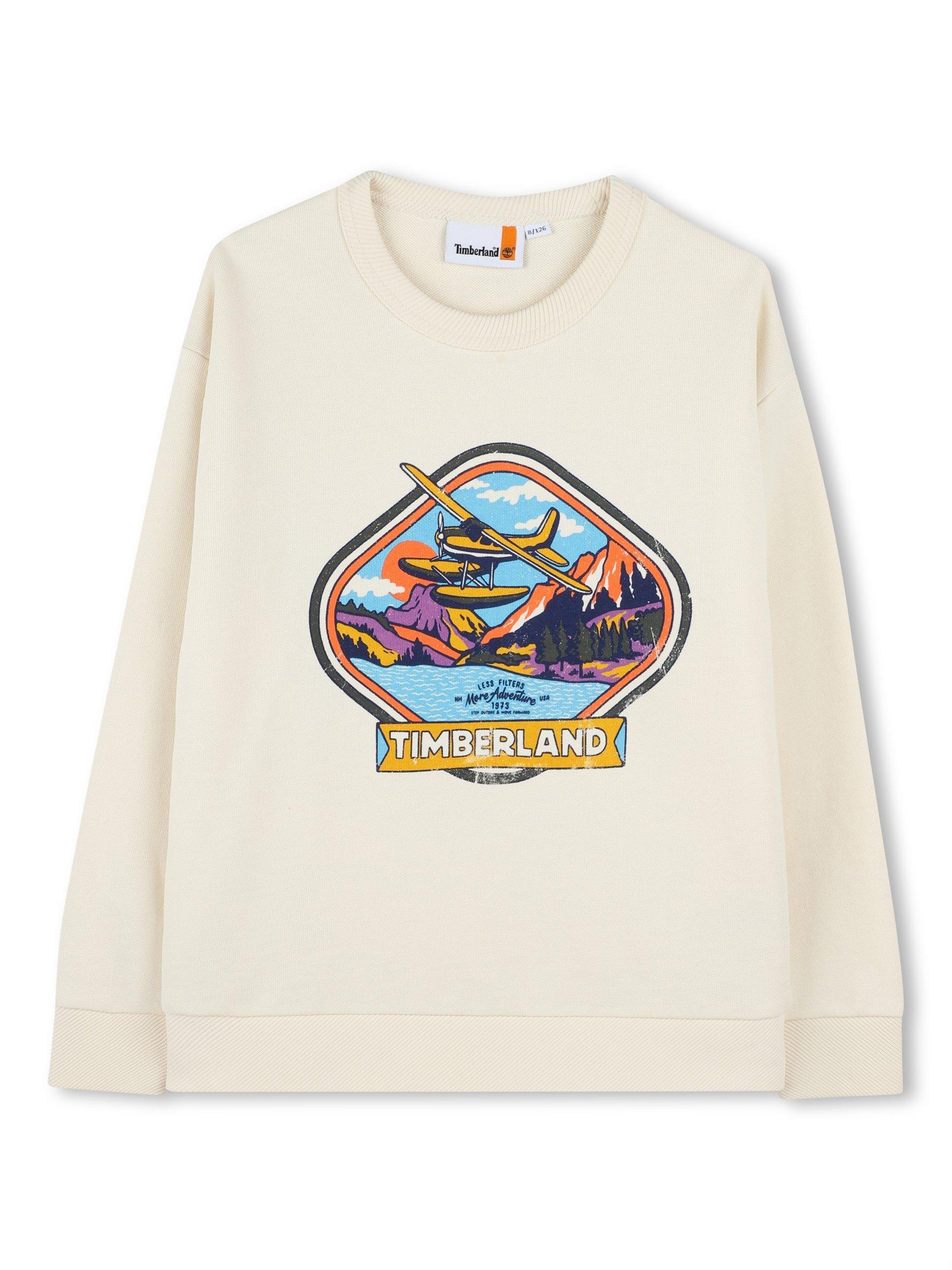 Product image 1 of 2, which shows Timberland Kids' Graphic Logo Sweatshirt, Cream, 4 years