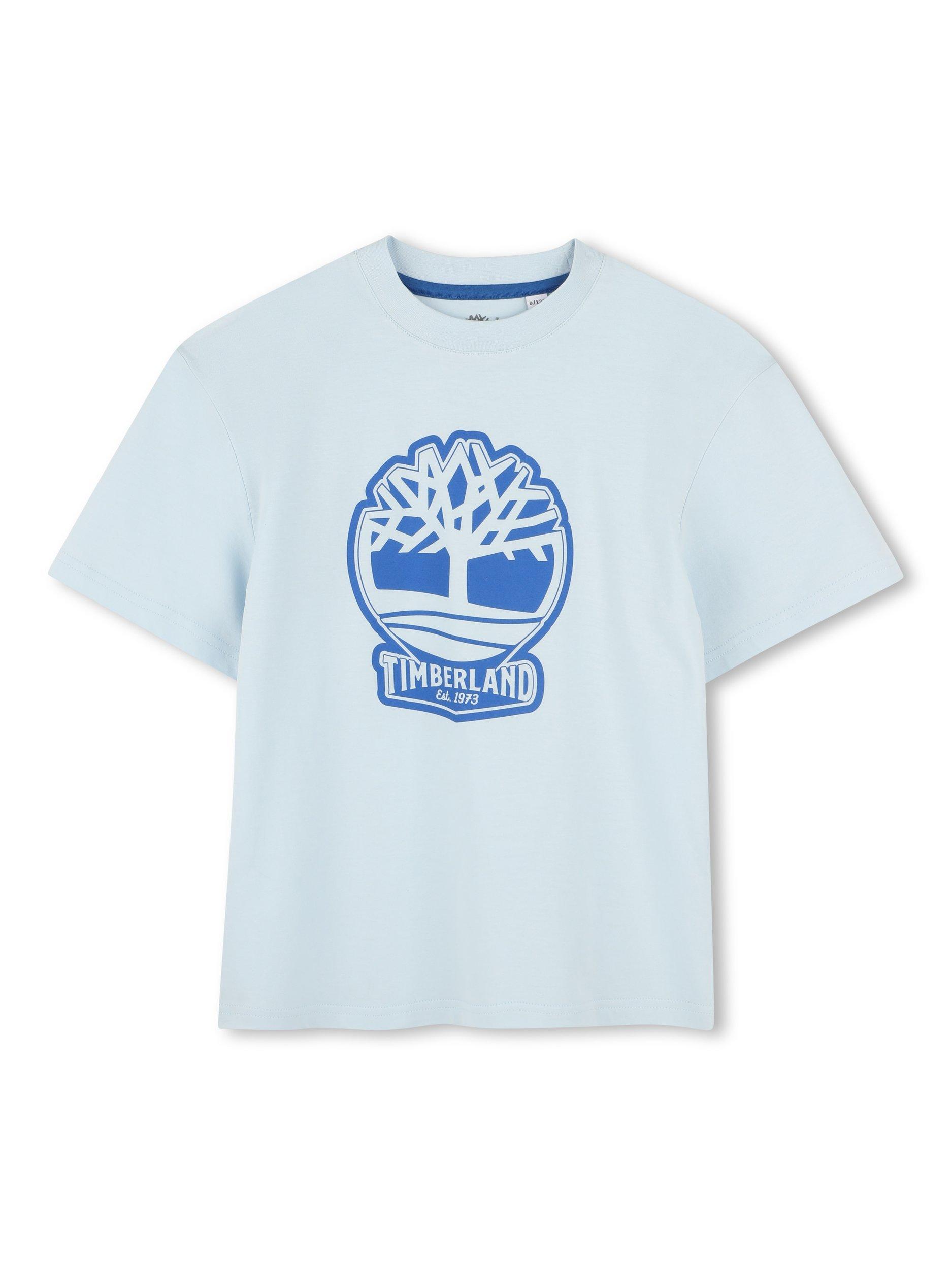 Product image 1 of 2, which shows Timberland Kids' Logo Loose Fit T-Shirt, Pale Blue, 6 years