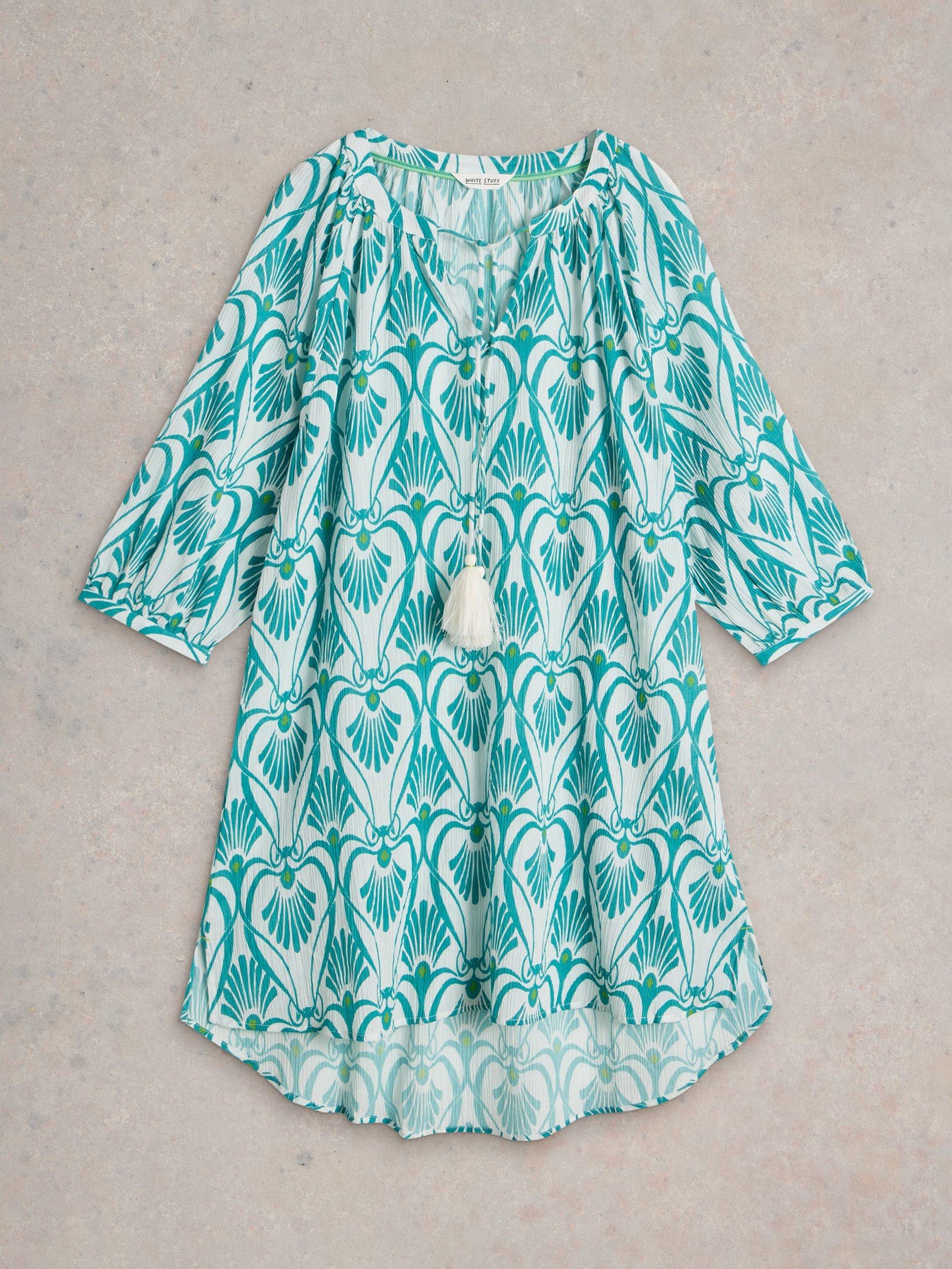 Product image 5 of 6, which shows White Stuff Lottie Pure Organic Cotton Kaftan, Blue/White, XXS
