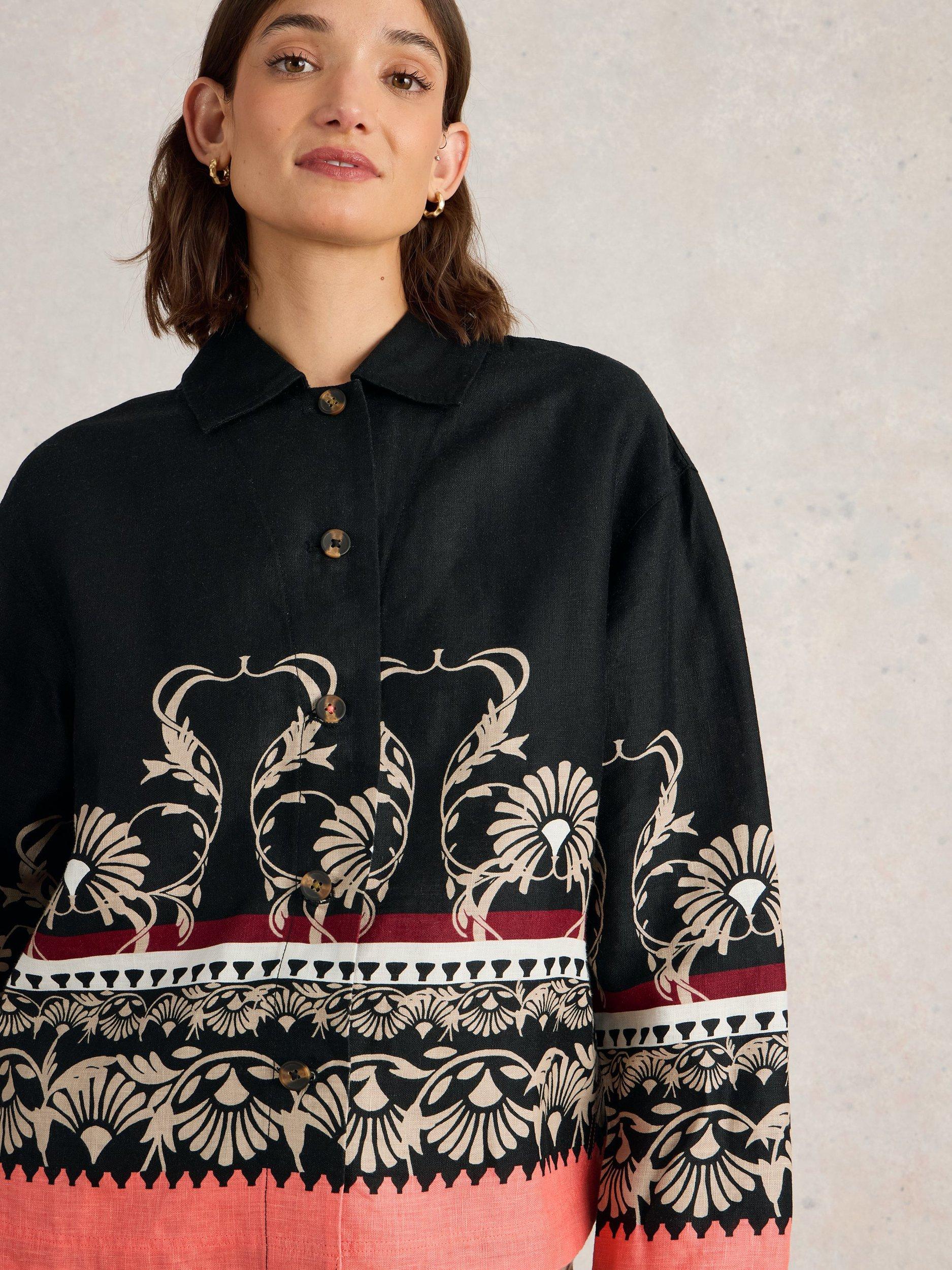 Product image 3 of 6, which shows White Stuff Carrie Pure Linen Jacket, Black/Multi, 8