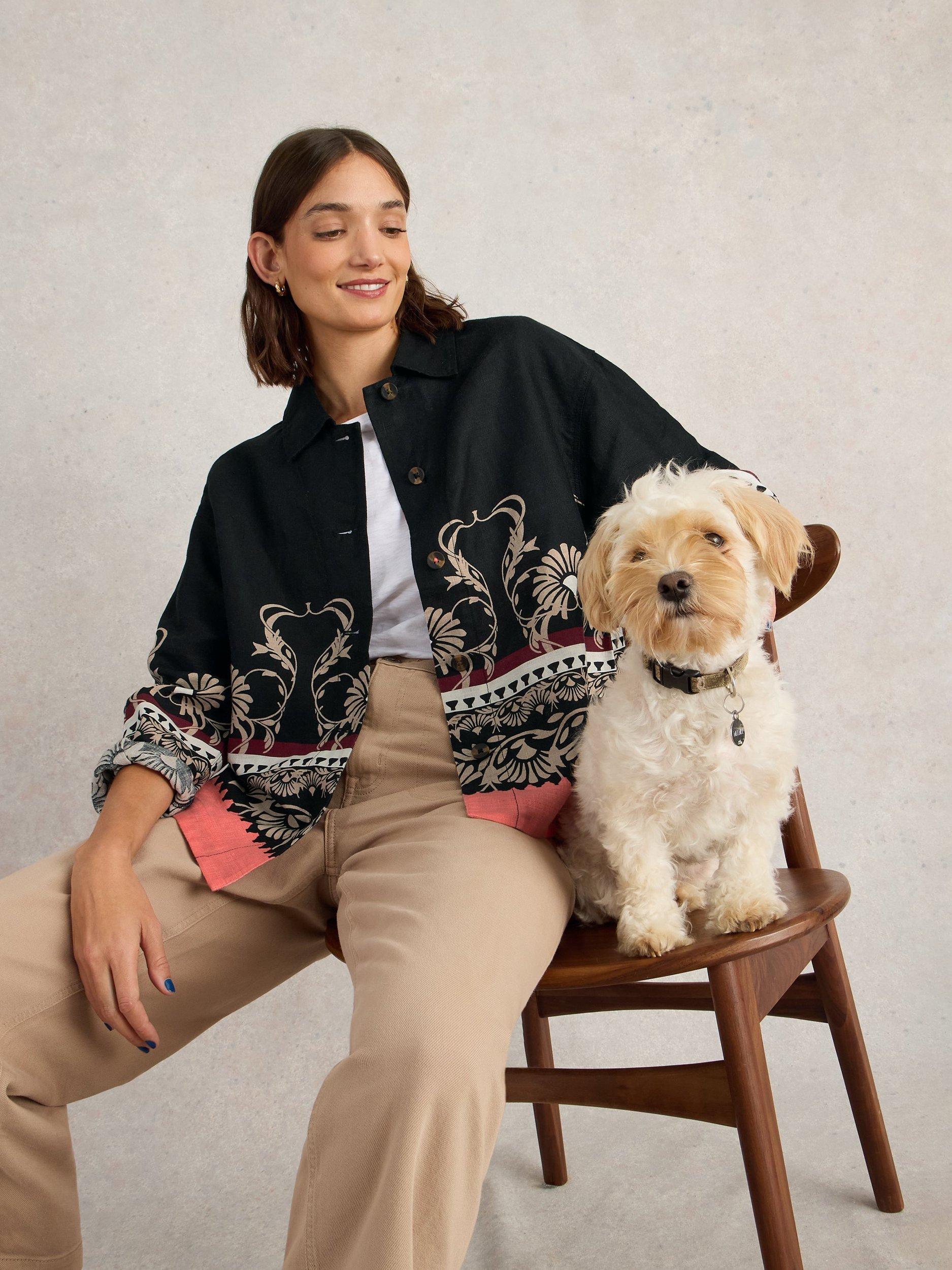 Product image 4 of 6, which shows White Stuff Carrie Pure Linen Jacket, Black/Multi, 8