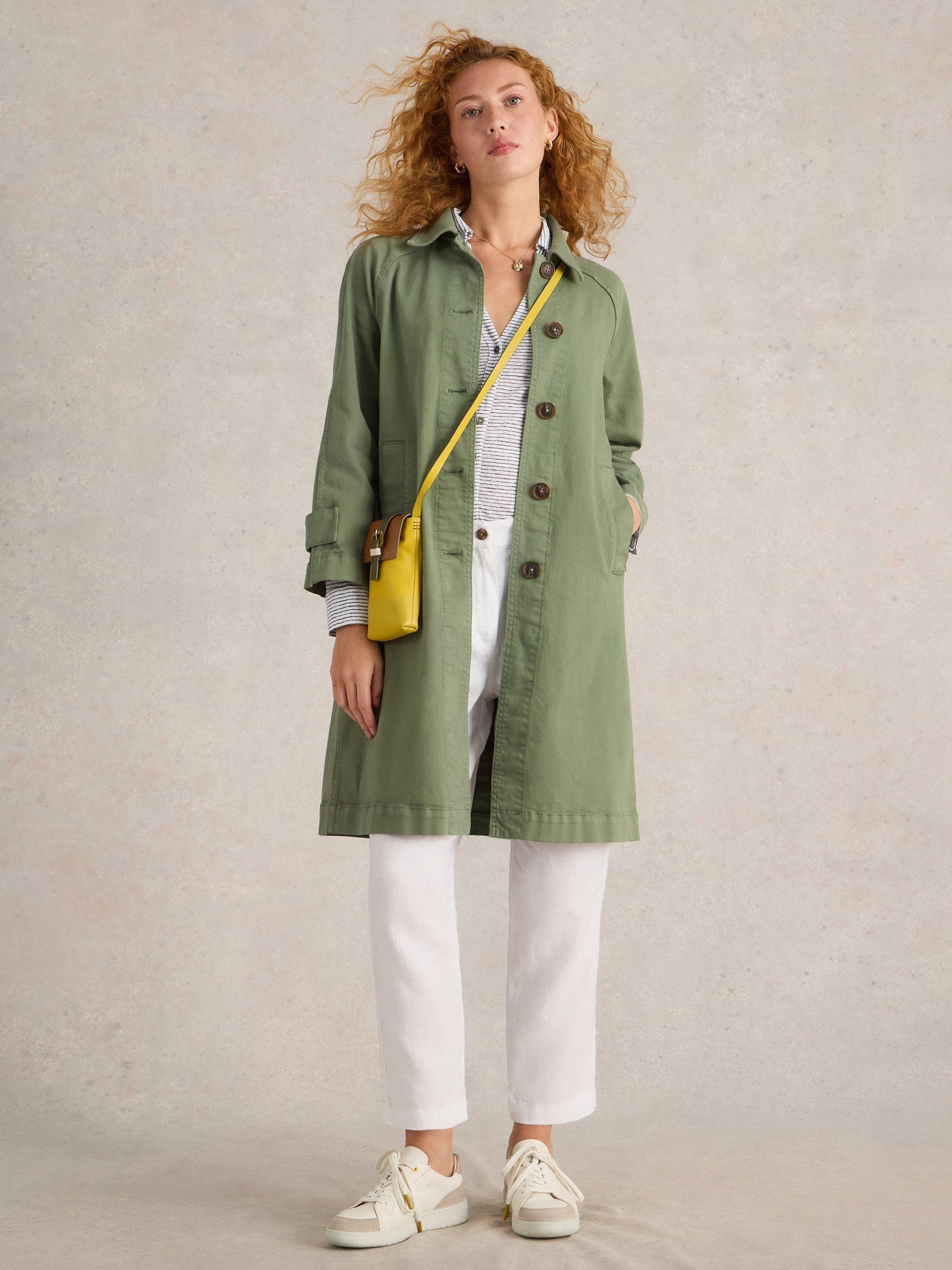 Product image 1 of 6, which shows White Stuff Oakleigh Organic Cotton Rich Denim Jacket, Mid Green, 6