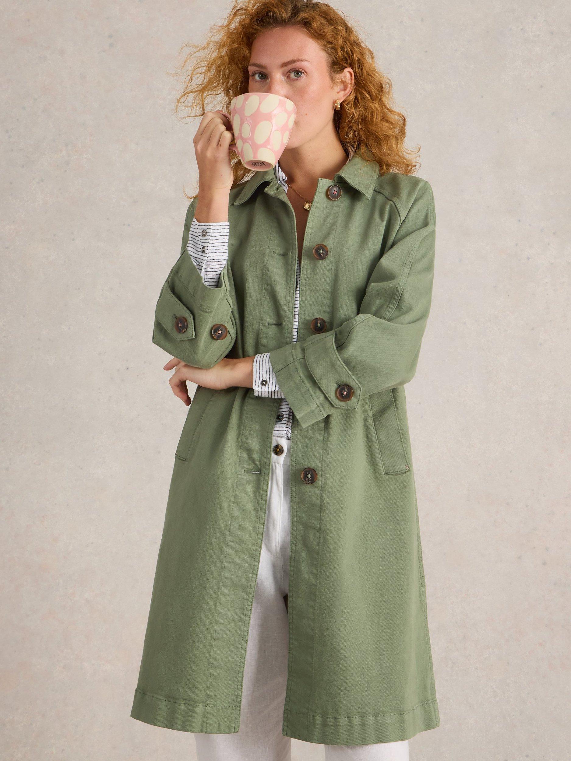 Product image 4 of 6, which shows White Stuff Oakleigh Organic Cotton Rich Denim Jacket, Mid Green, 6