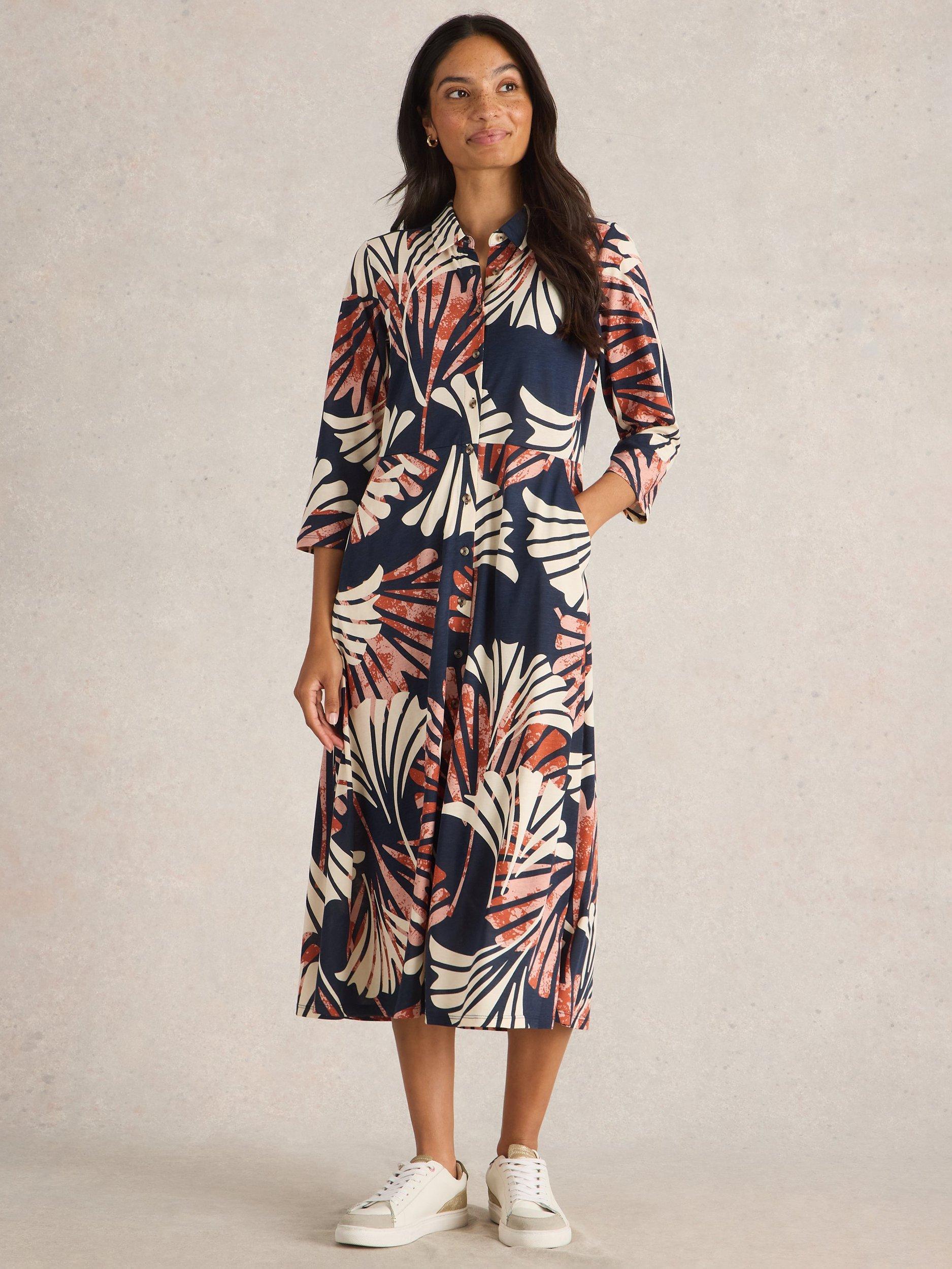 Product image 1 of 3, which shows White Stuff Rua Organic Cotton Blend Shirt Dress, Navy/Multi, 14