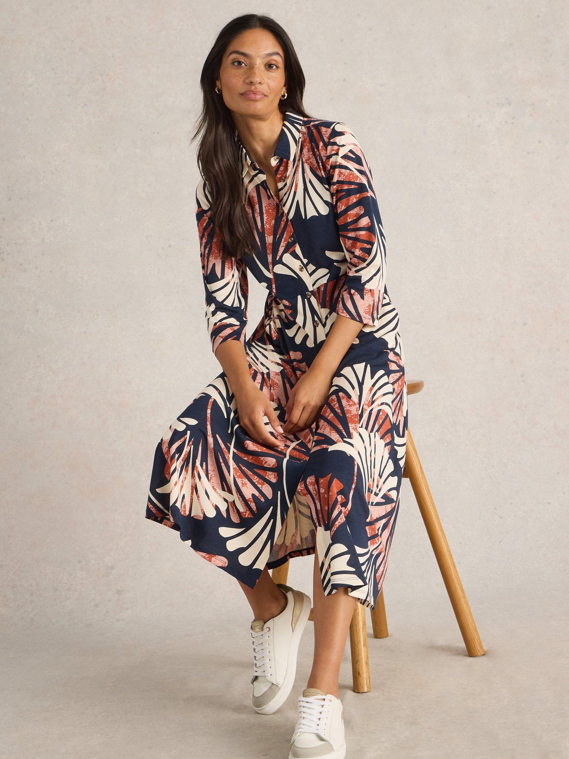 Product image 3 of 3, which shows White Stuff Rua Organic Cotton Blend Shirt Dress, Navy/Multi, 14