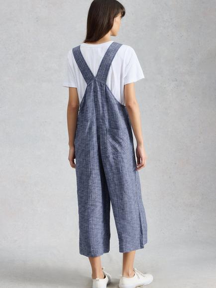 White Stuff Viola Pure Linen Dungarees, Chambray Blue - view 2, Chambray Blue