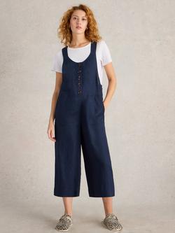 White Stuff Viola Pure Linen Dungarees, Dark Navy, Dark Navy