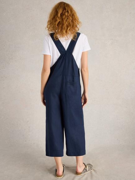 White Stuff Viola Pure Linen Dungarees, Dark Navy - view 2, Dark Navy