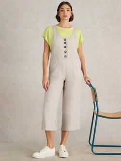 White Stuff Viola Pure Linen Dungarees, Light Grey, Light Grey