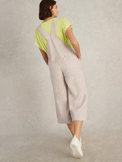 White Stuff Viola Pure Linen Dungarees, Light Grey - view 2, Light Grey
