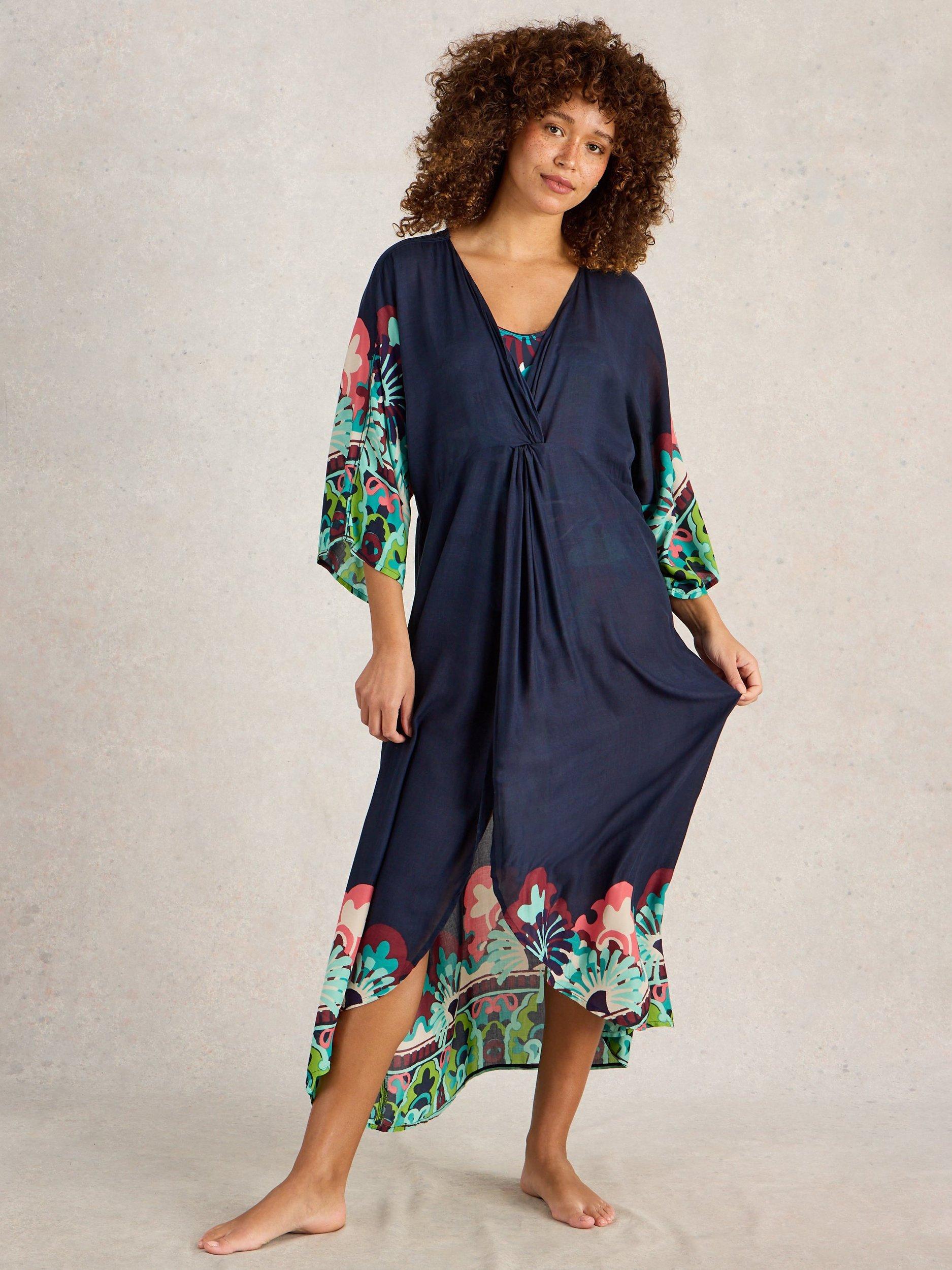 Product image 1 of 6, which shows White Stuff Cleo Kimono Dress, Navy/Multi, XS