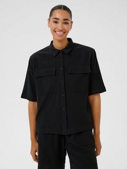KAFFE KAnaya Liah Cotton Utility Shirt, Black Deep