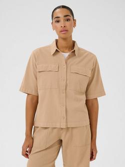 KAFFE KAnaya Liah Cotton Utility Shirt, Classic Sand