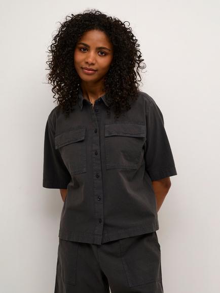 KAFFE KAnaya Liah Cotton Utility Shirt, Black Oyster