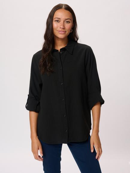 KAFFE Naya Button Tab Sleeve Shirt, Black