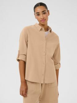 KAFFE Naya Button Tab Sleeve Shirt, Beige