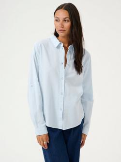 KAFFE Naya Button Tab Sleeve Shirt, Mid Blue