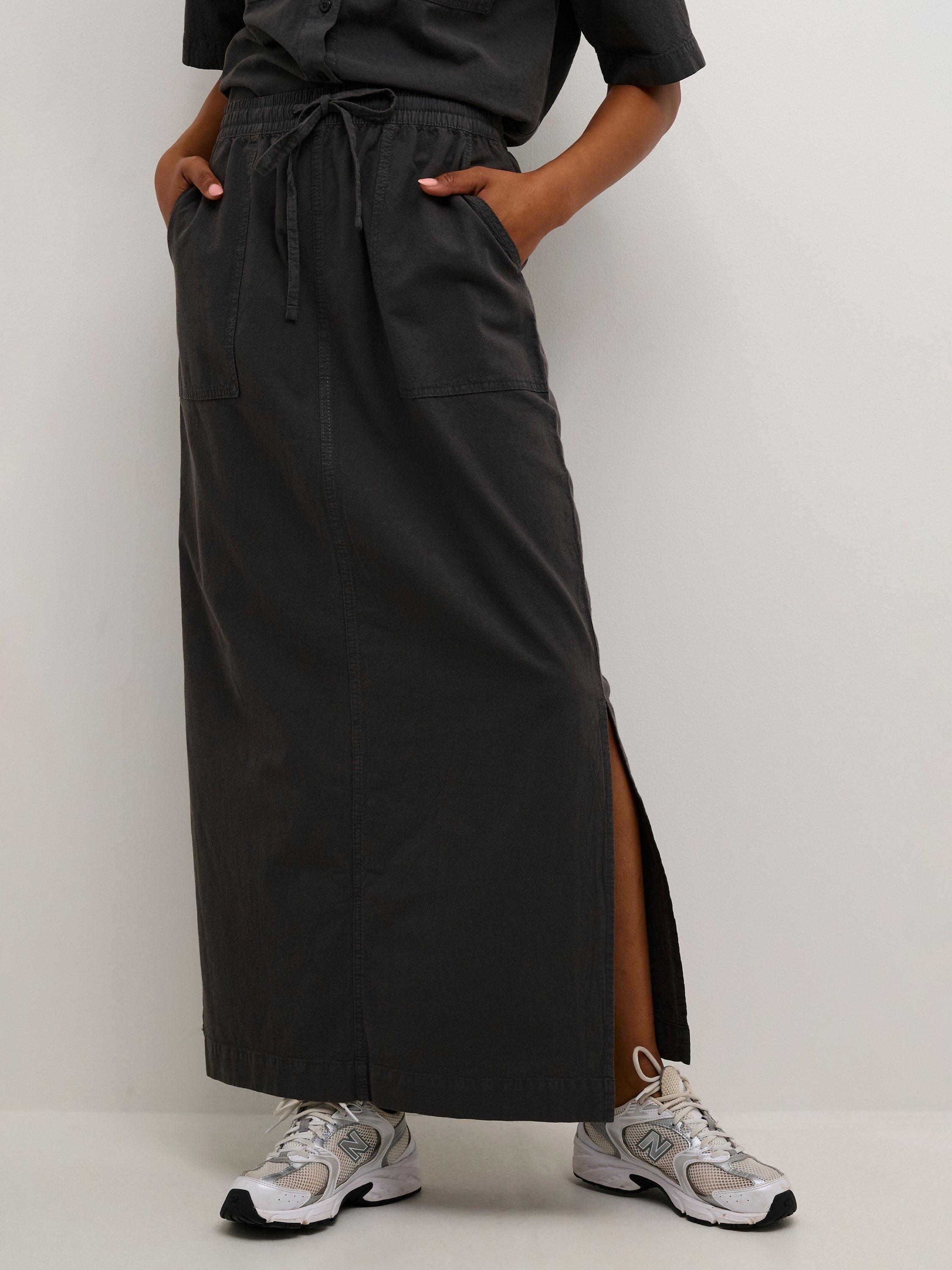 Product image 1 of 4, which shows KAFFE KAnaya Liah Cotton Maxi Skirt, Black Oyster, 8