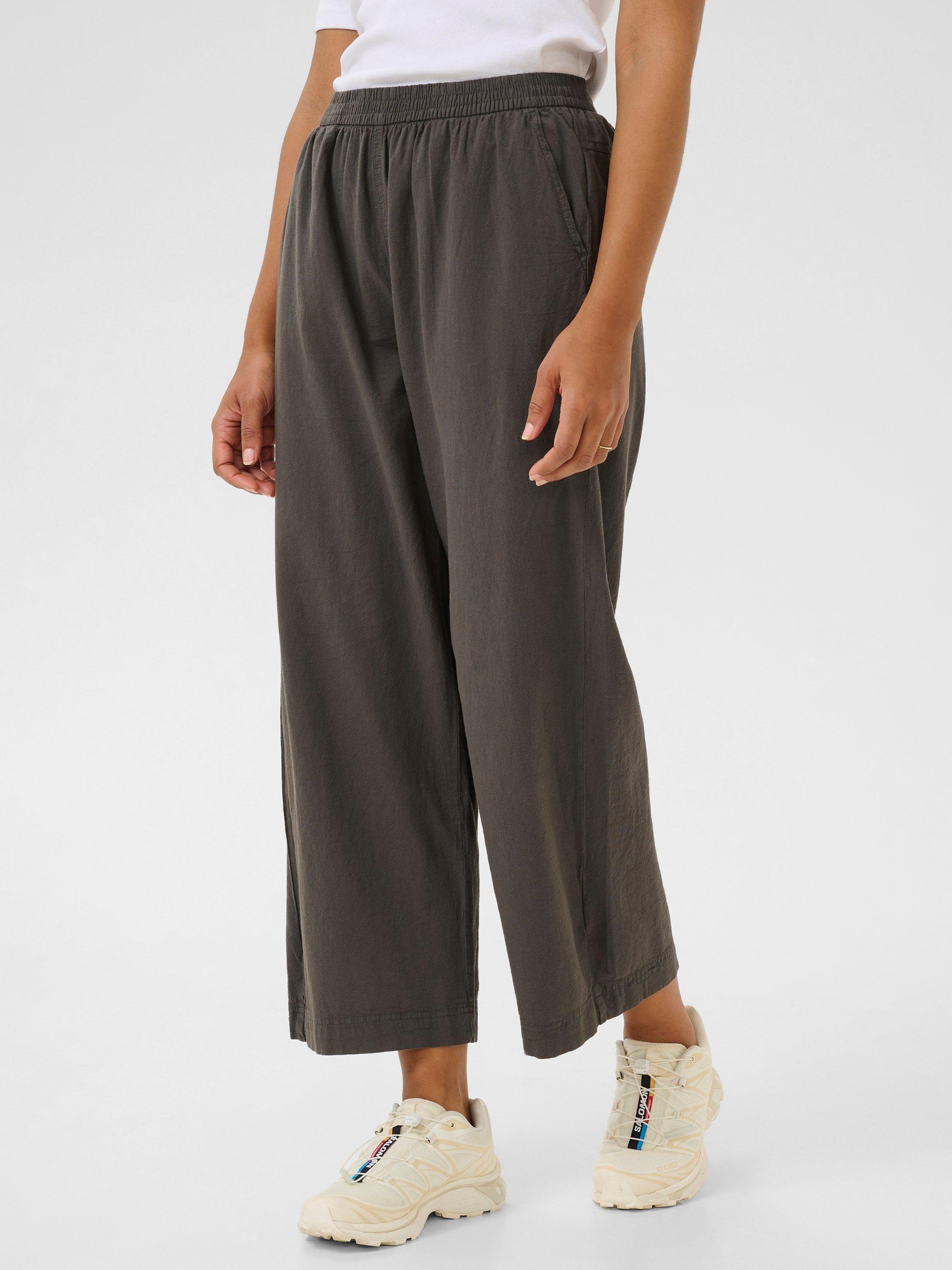Product image 1 of 5, which shows KAFFE Naya Wide Leg Cropped Trousers, Black Oyster, 8