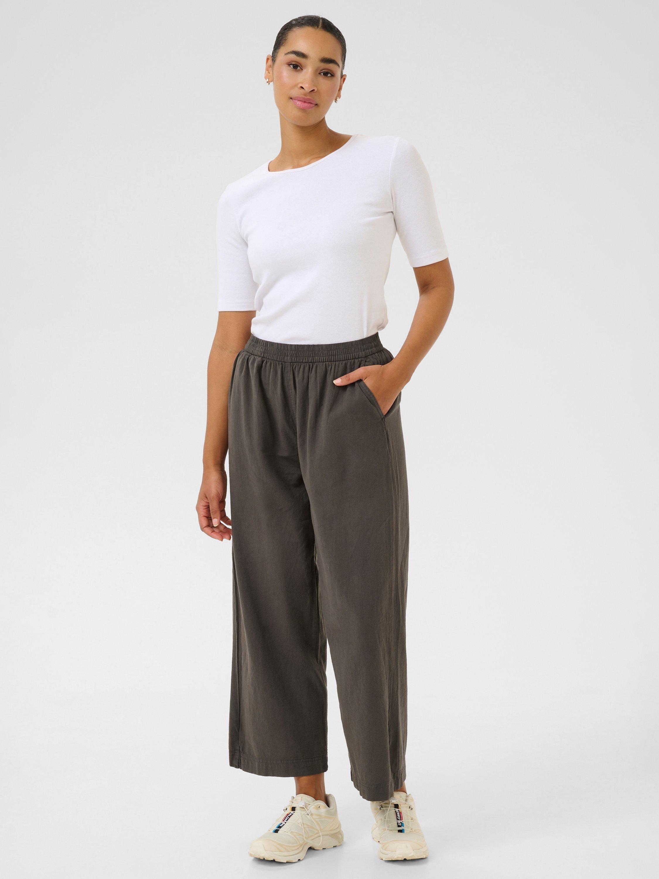 Product image 3 of 5, which shows KAFFE Naya Wide Leg Cropped Trousers, Black Oyster, 8