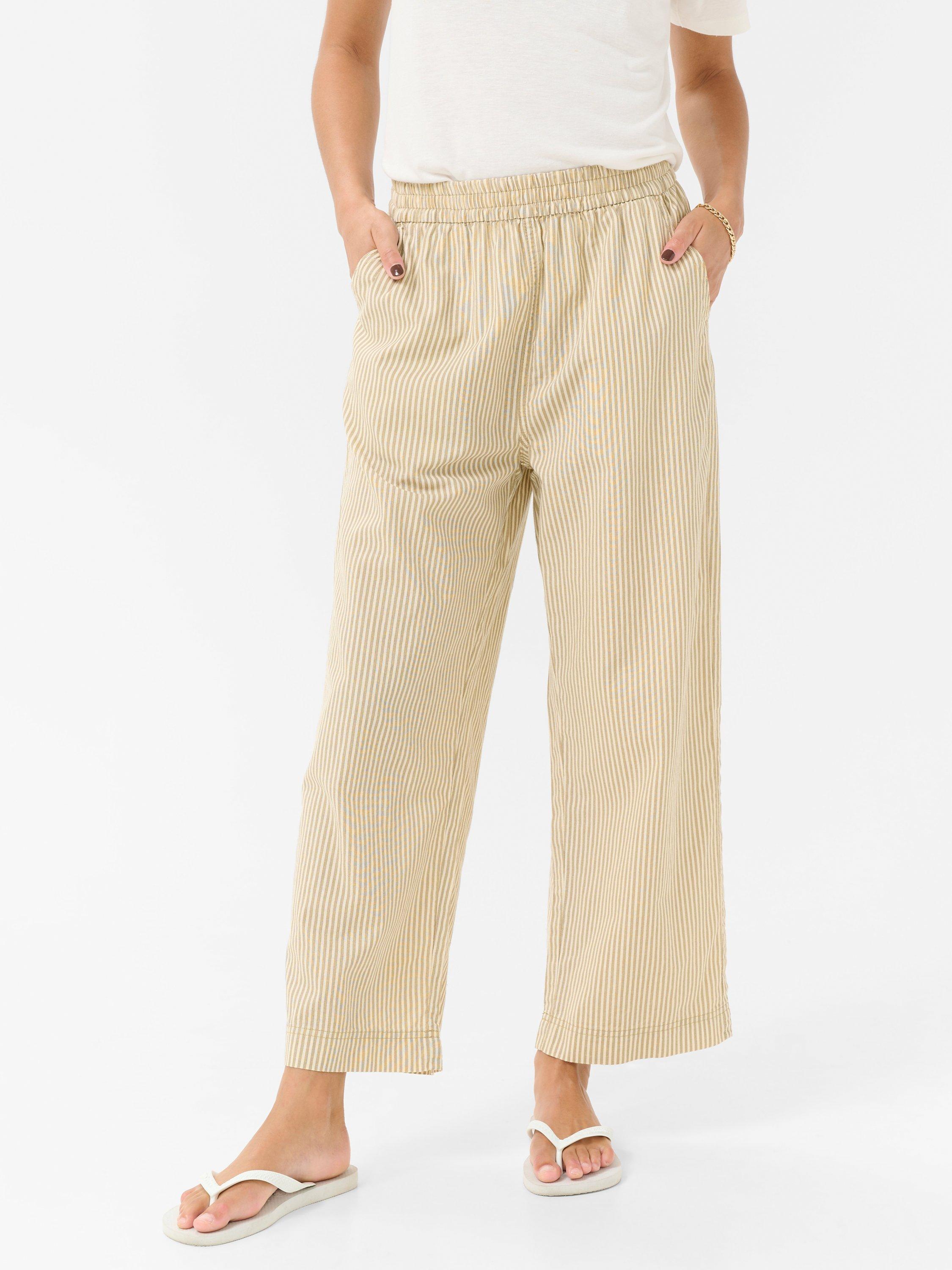 Product image 1 of 5, which shows KAFFE Naya Stripe Wide Leg Trousers, Beige/White, 8