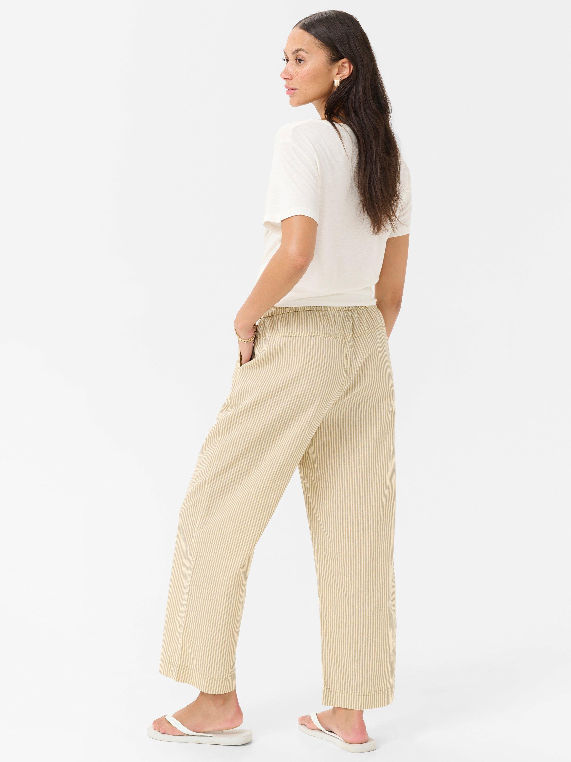 Product image 2 of 5, which shows KAFFE Naya Stripe Wide Leg Trousers, Beige/White, 8