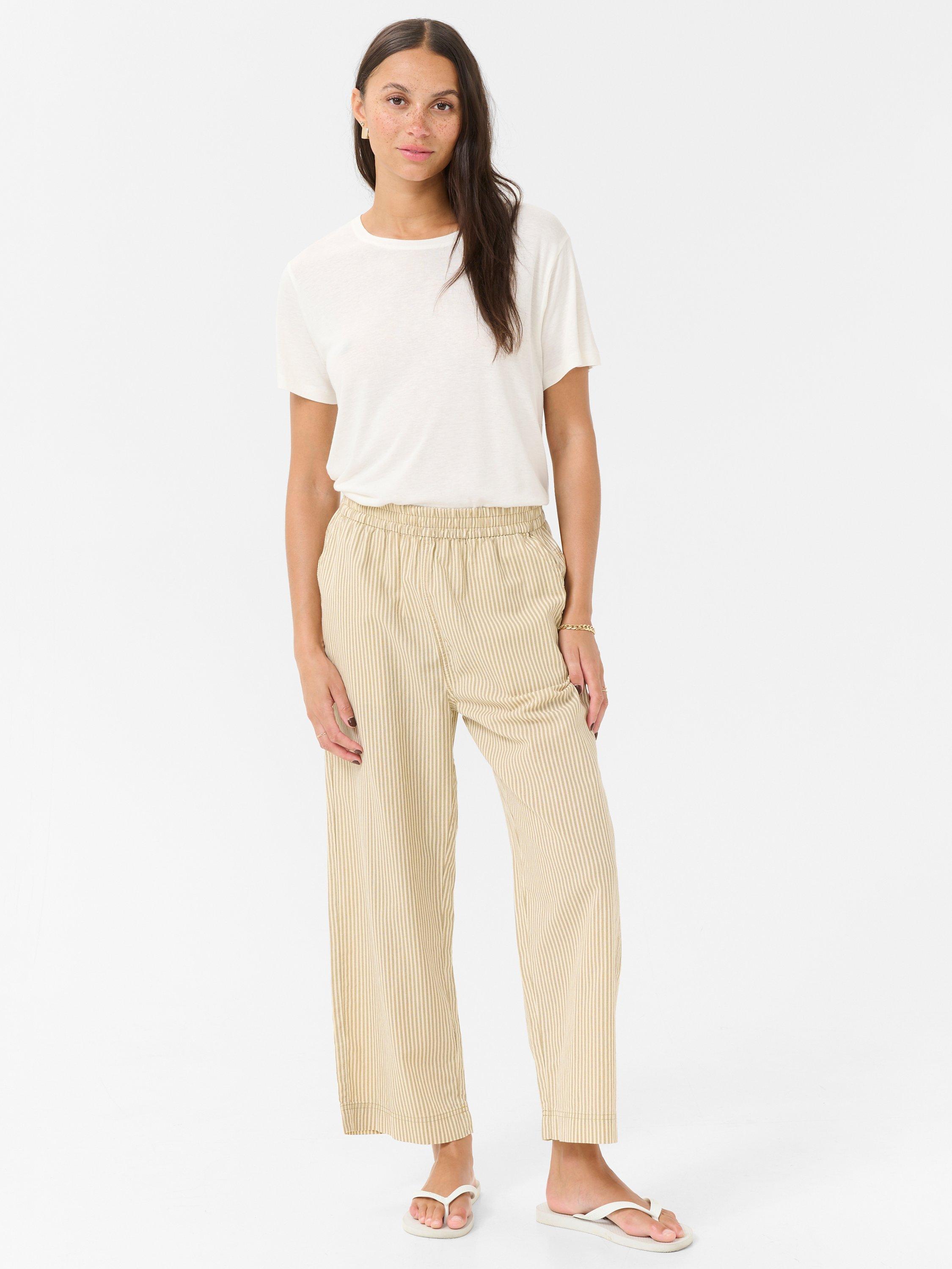Product image 3 of 5, which shows KAFFE Naya Stripe Wide Leg Trousers, Beige/White, 8