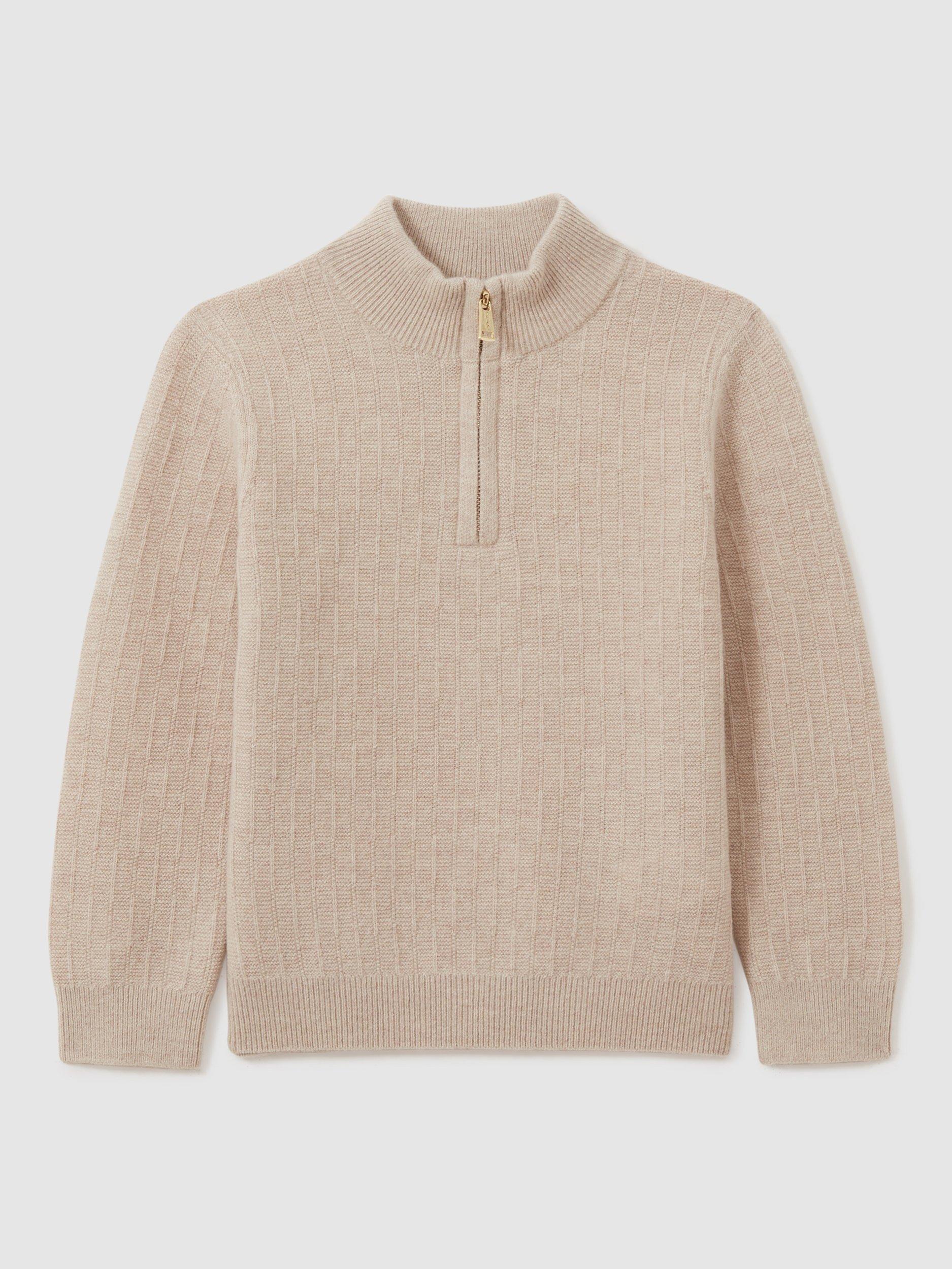 Product image 1 of 3, which shows Reiss Kids' Chester Half Zip Jumper, Oatmeal, 4-5 years
