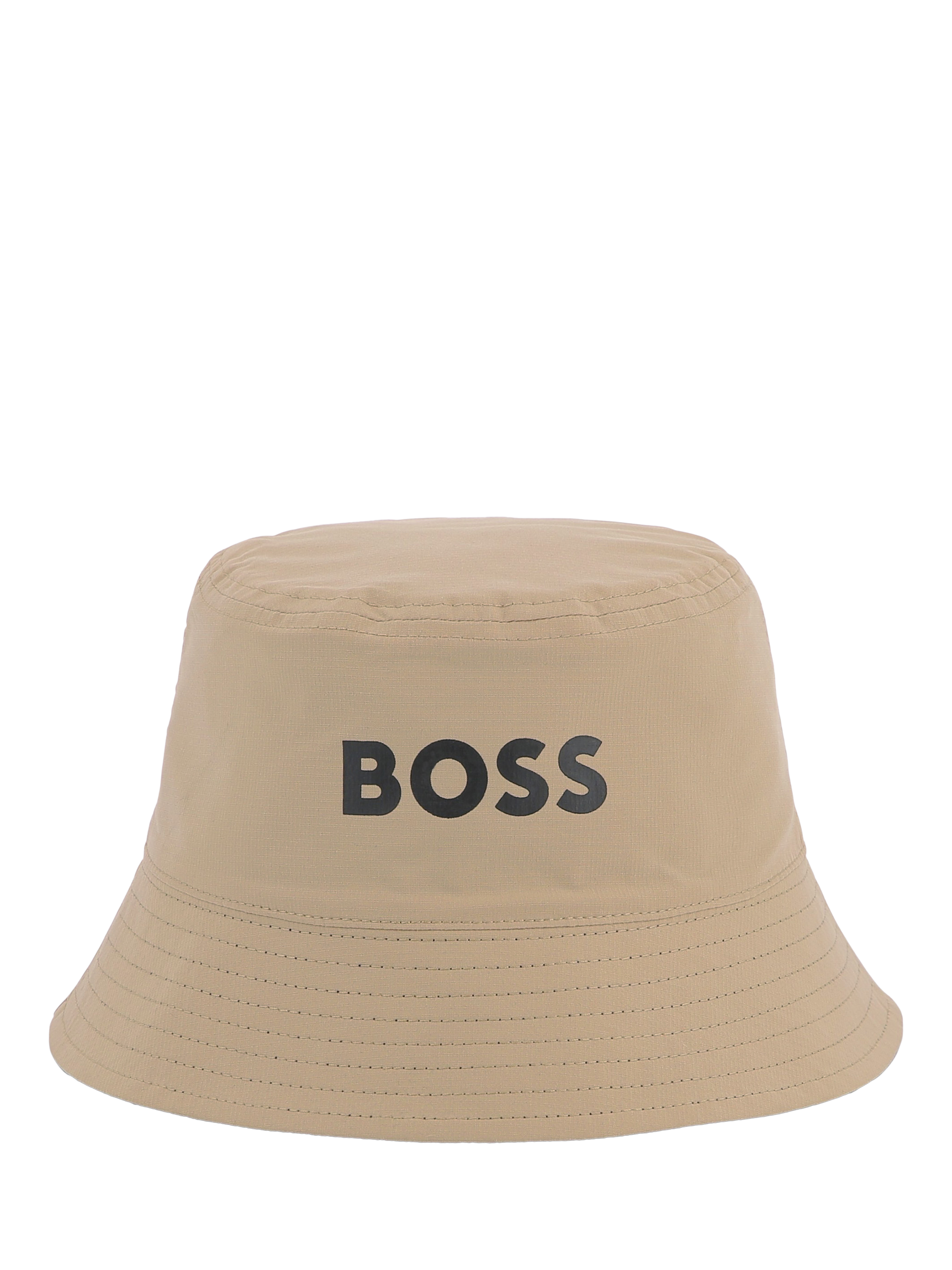 BOSS Kids' Logo Cotton Twill Reversible Bucket Hat, Stone